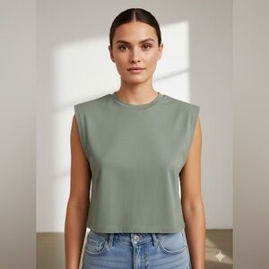Zara Sage Green Structured Crop Top T-shirt